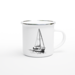 Emaille-Tasse "Solo-Segler" weiß