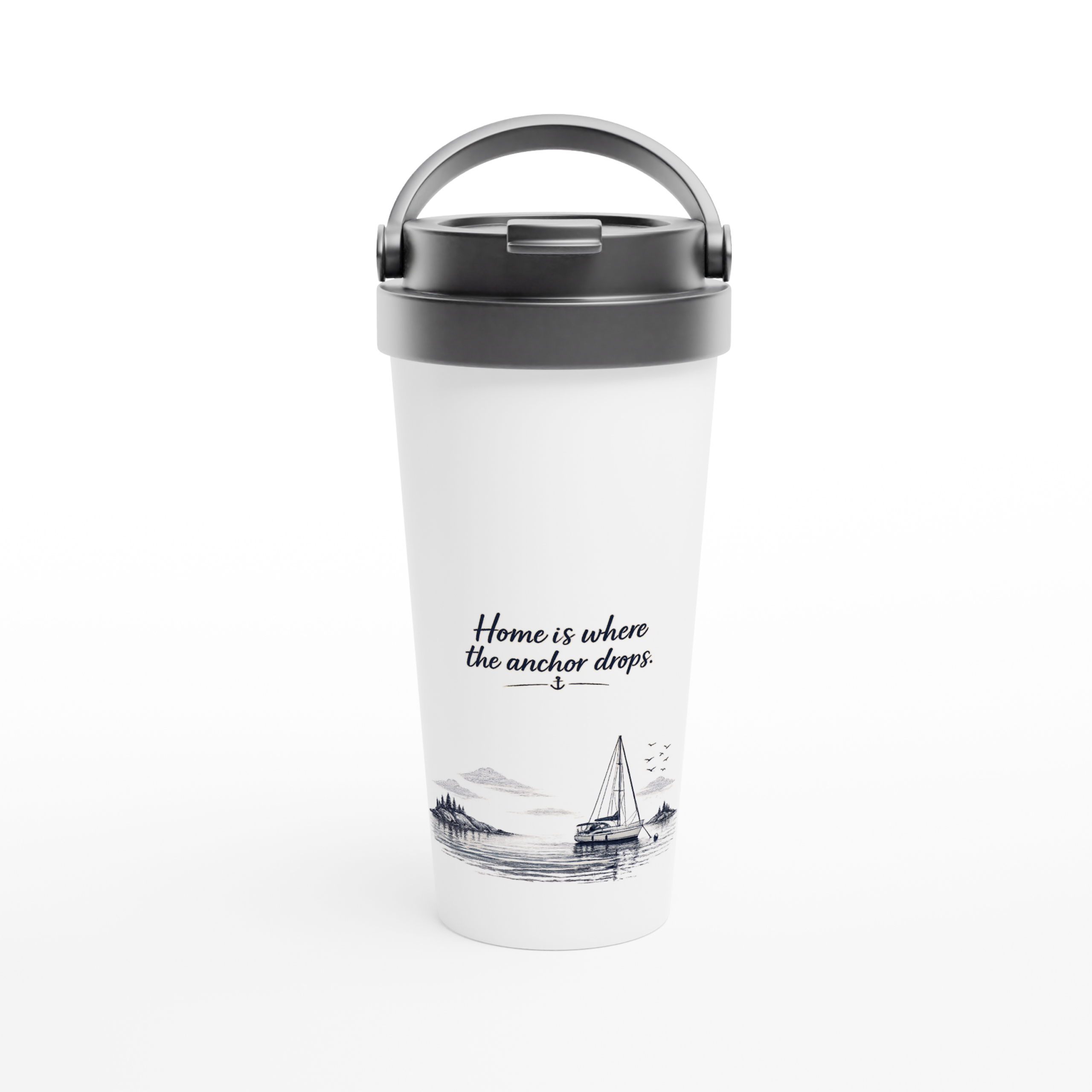 Anker_Becher_front Maritimer Isolierbecher "Home ist where the anchor drops" – Bild 1