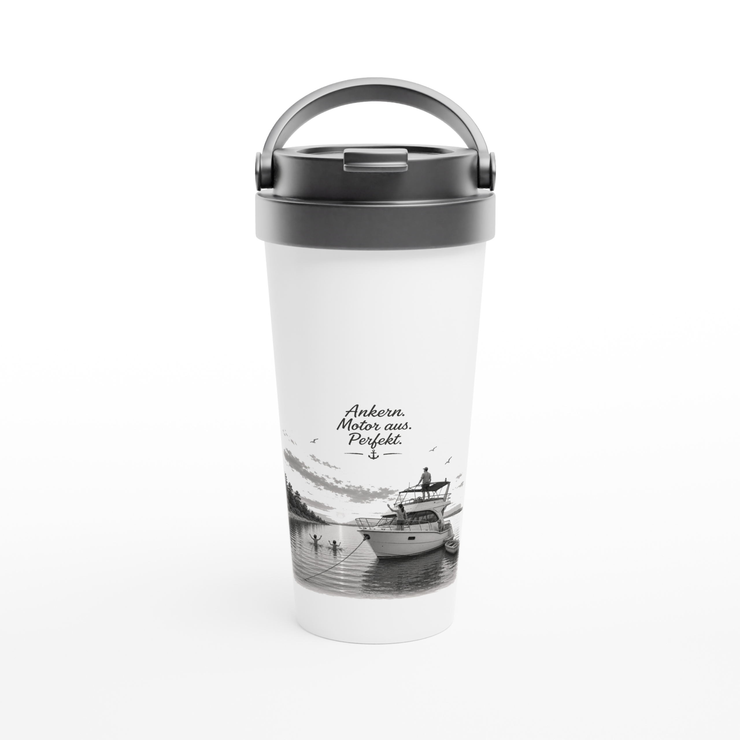 Ankern.Motor aus_Becher_front Maritimer Isolierbecher "Ankern.Motor aus.Perfekt." – Bild 1