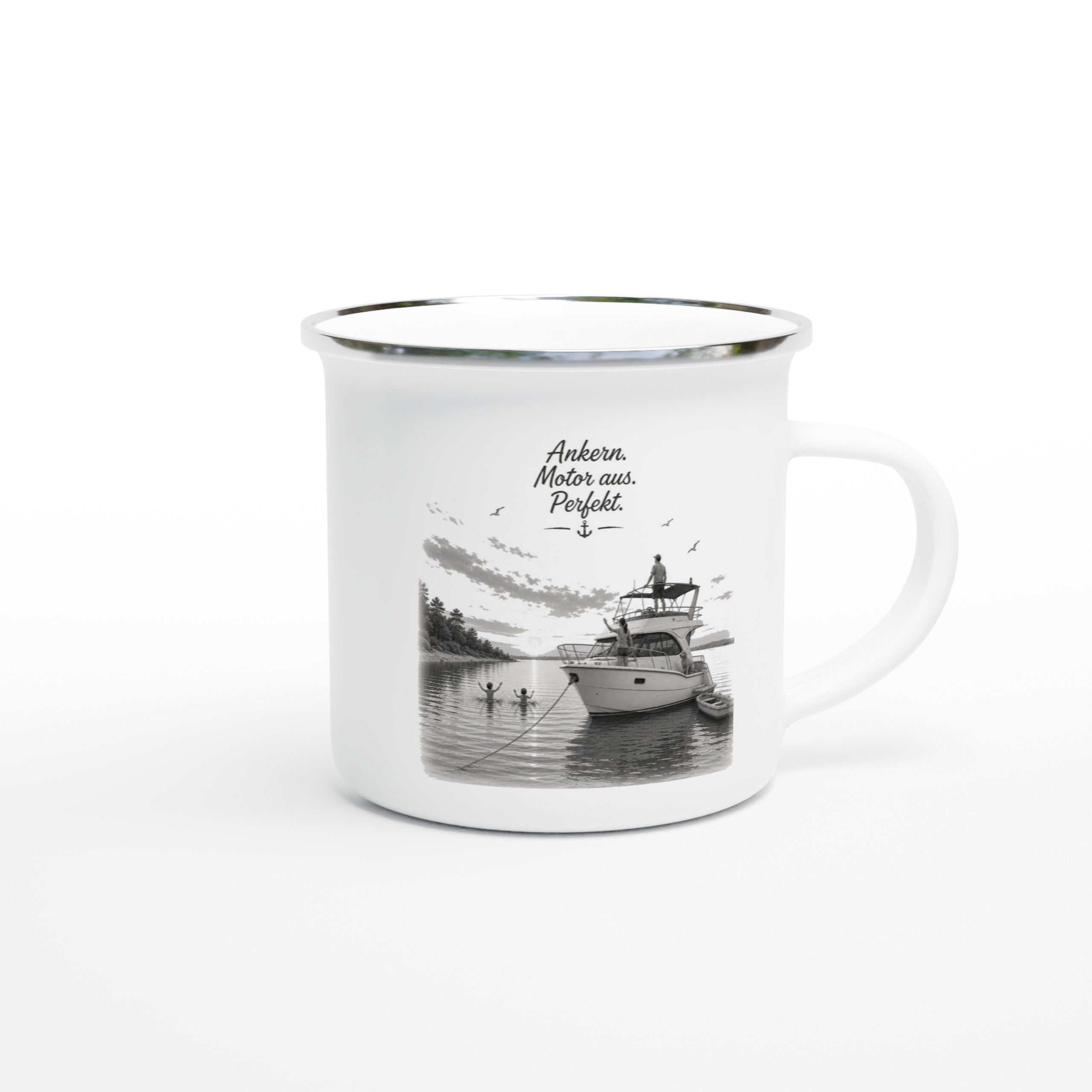 Ankern.Motor aus_Emaille_right Emaille-Tasse "Ankern.Motor aus.Perfekt" – Bild 1