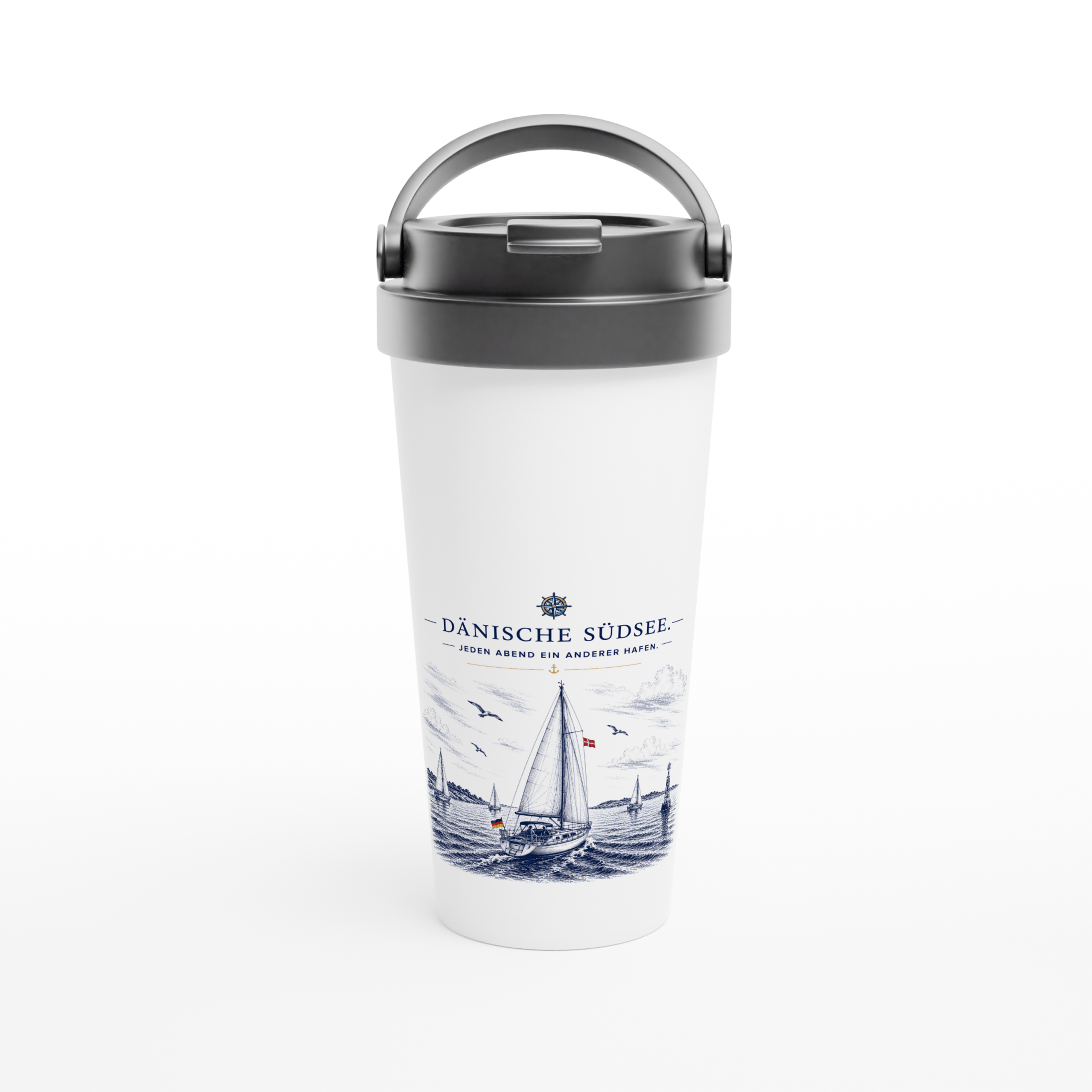 Dänische_Becher_front Maritimer Isolierbecher "Dänische Südsee" – Bild 1