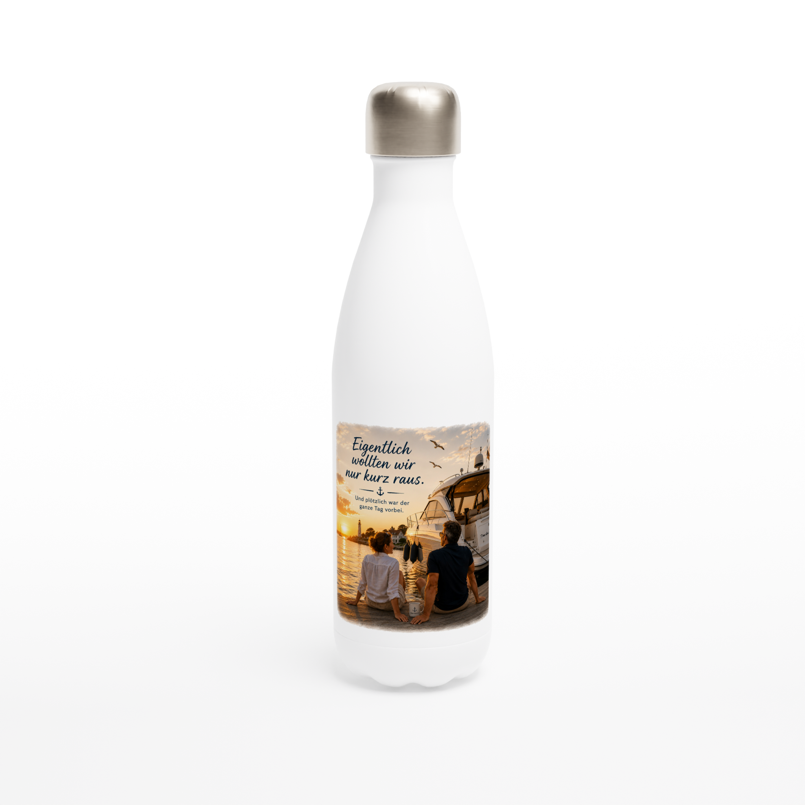 Eigentlich_Flasche_front Maritime Isolierflasche "Eigentlich wollten wir nur kurz raus" – Bild 1