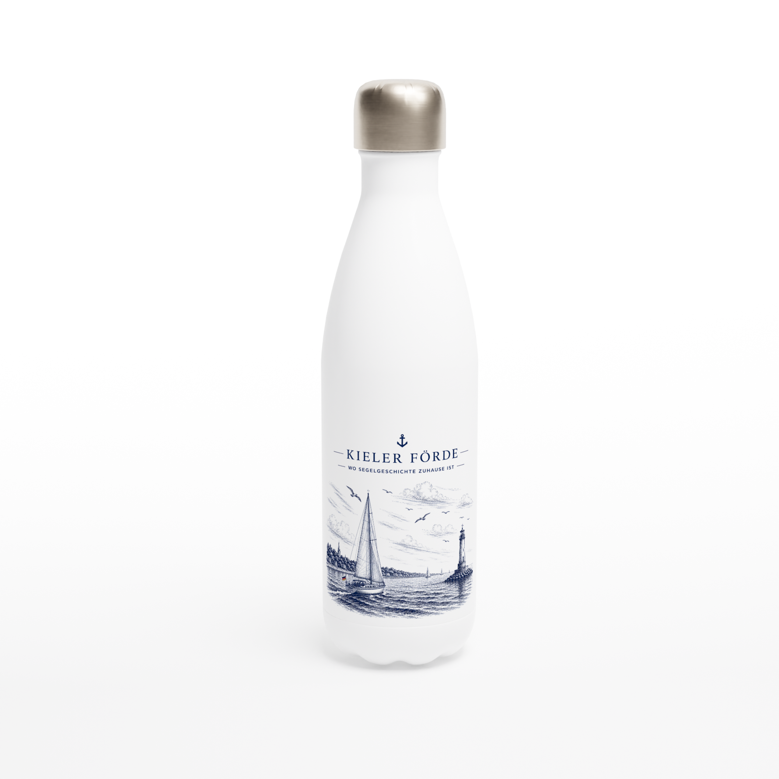 Kiel_Flasche_front Maritime Isolierflasche "Kieler Förde" – Bild 1