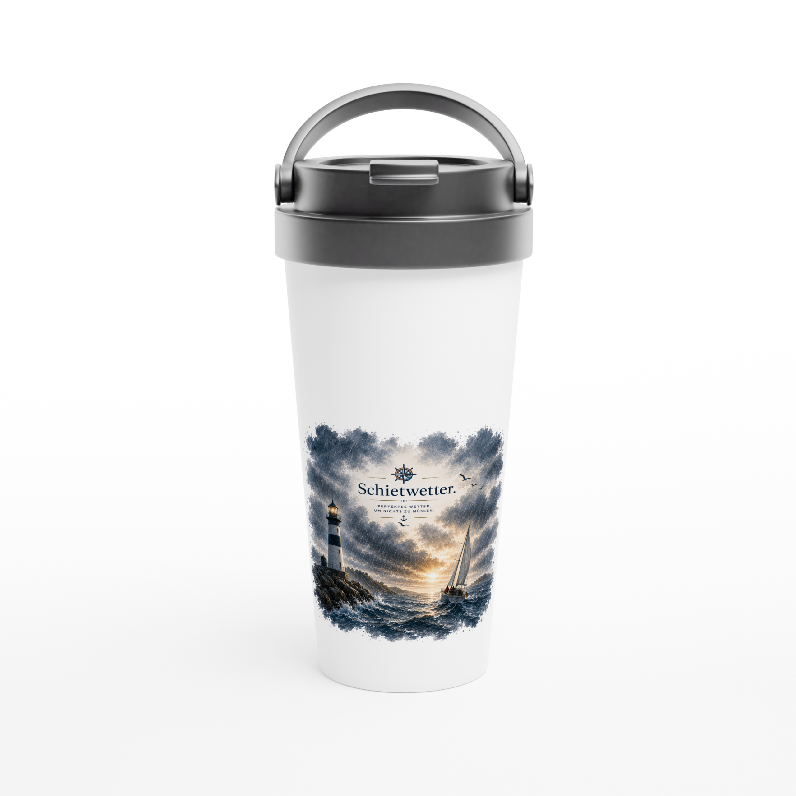Schietwetter_Becher_front Maritimer Isolierbecher "Schietwetter" – Bild 1