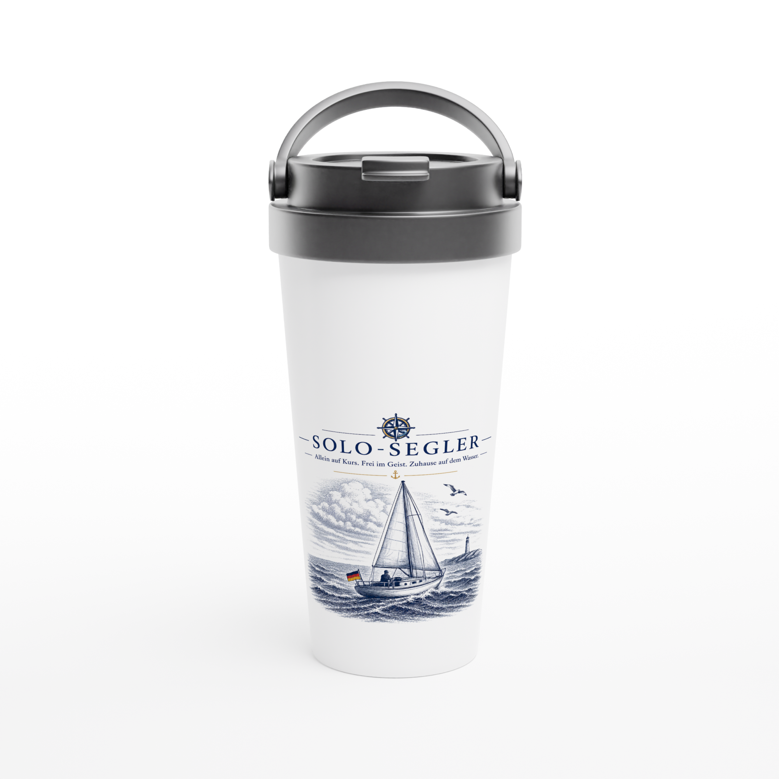 Solo_Becher_front Maritimer Isolierbecher "Solo-Segler" – Bild 1