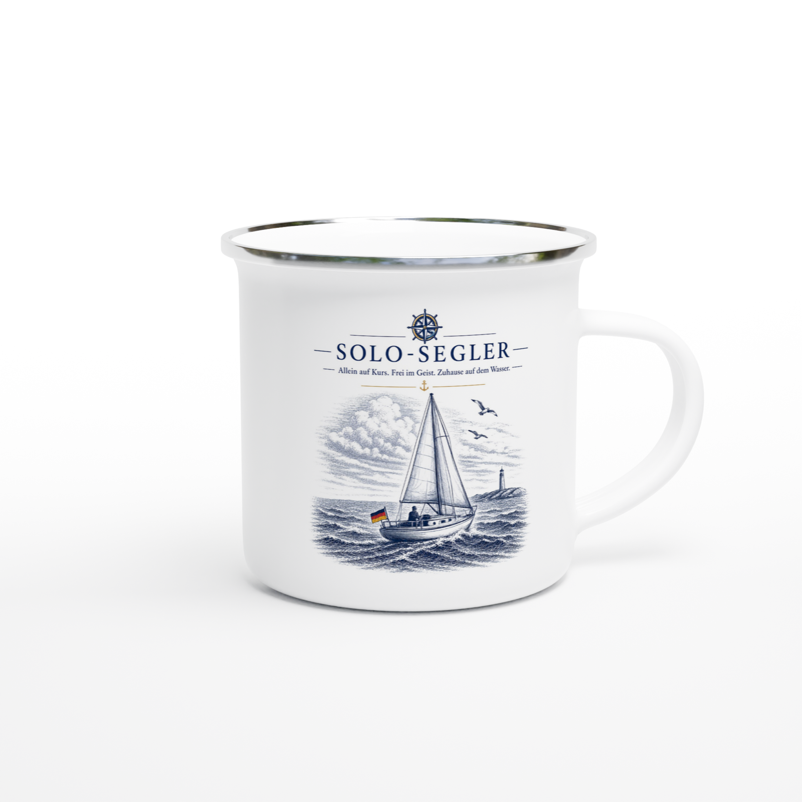 Solo_Emaille_right Emaille-Tasse "Solo-Segler" – Bild 1
