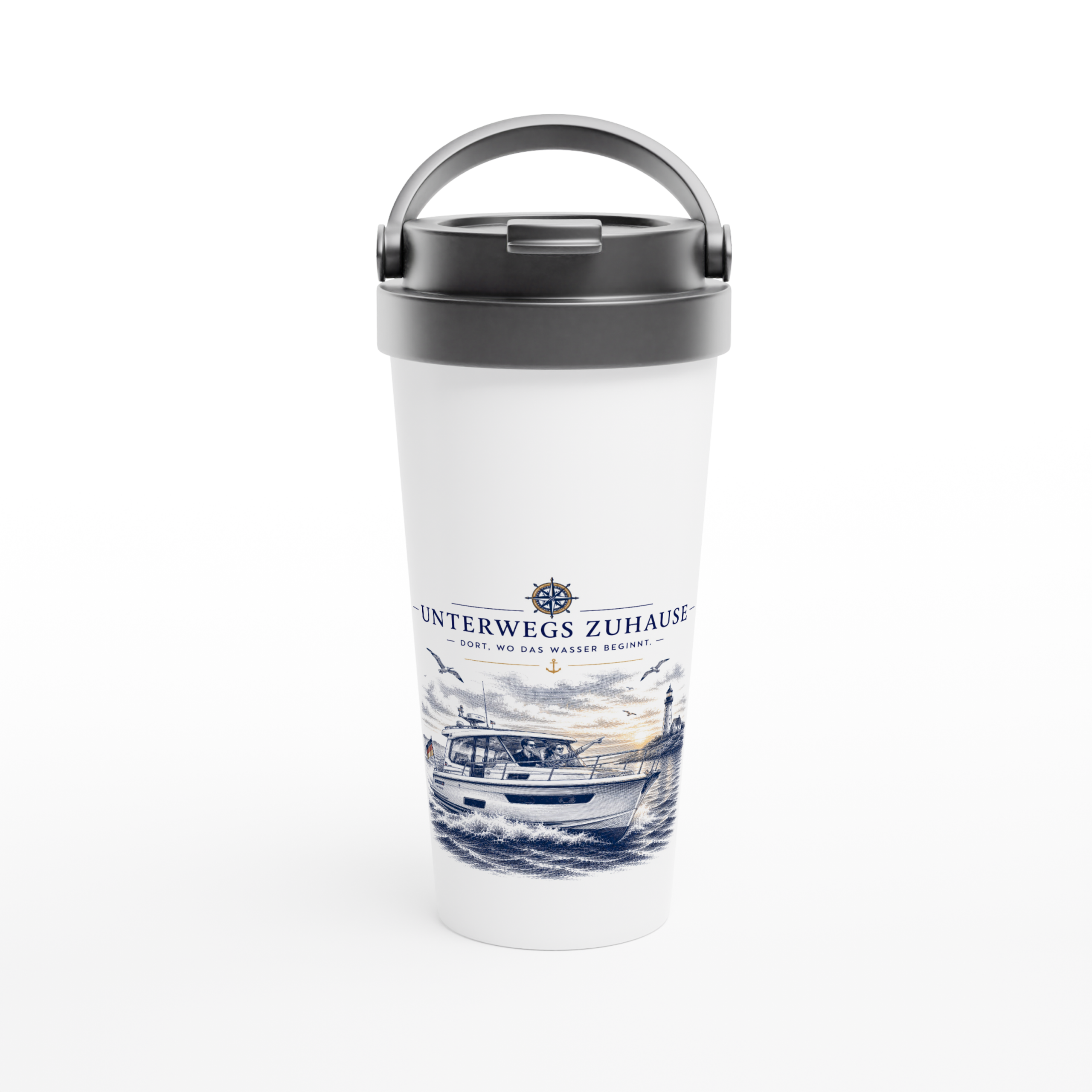 Unterwegs_Becher_front Maritimer Isolierbecher "Unterwegs zuhause" – Bild 1