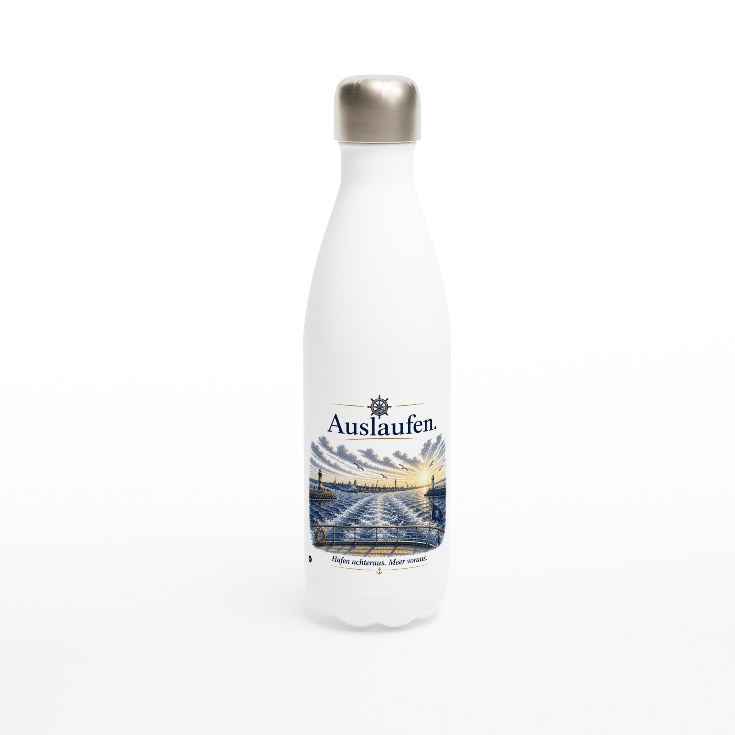 Auslaufen_Flasche_front Maritime Isolierflasche "Auslaufen" – Bild 1