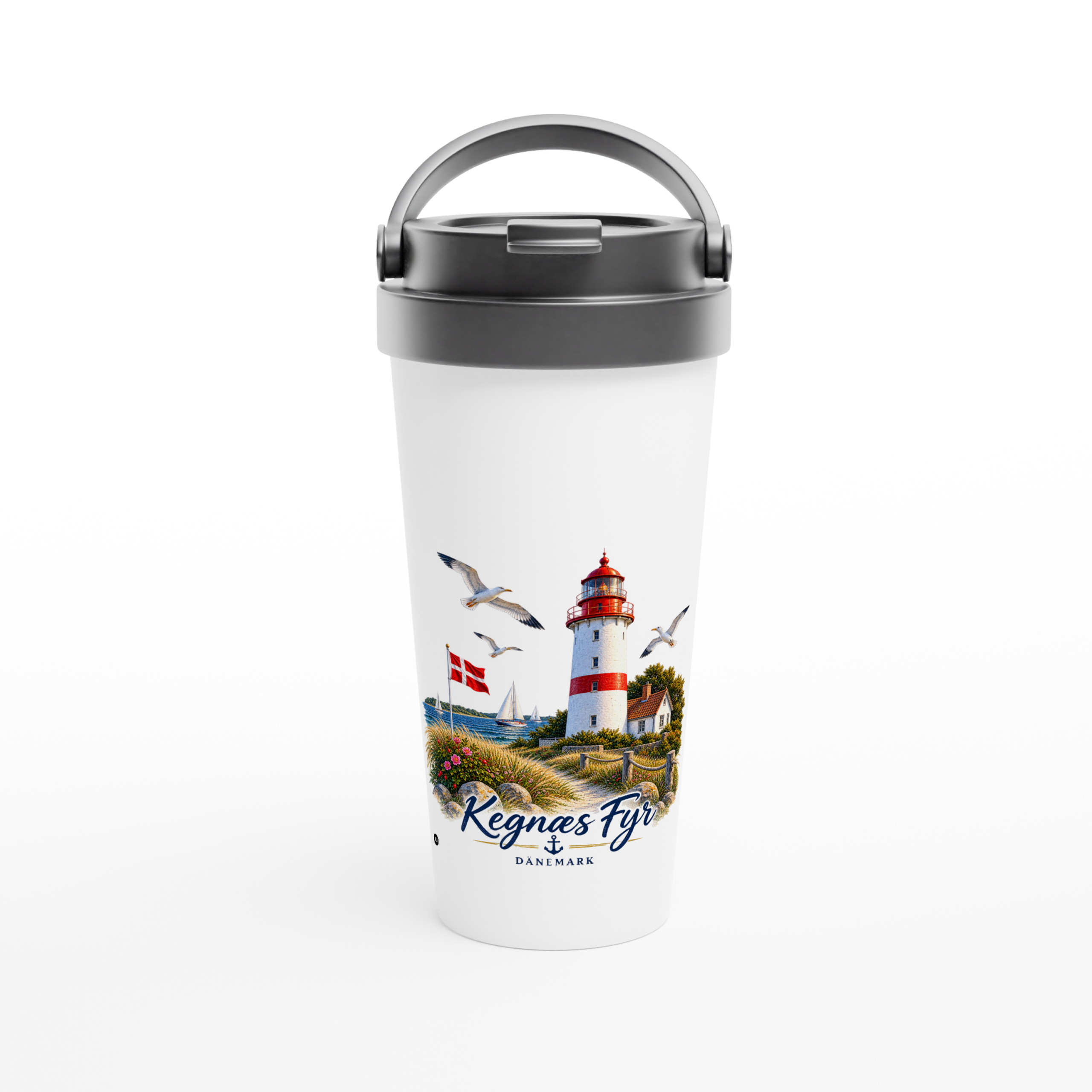 Kegnaes_Becher_front Maritimer Isolierbecher "Leuchtturm Kegnæs Fyr" – Bild 1