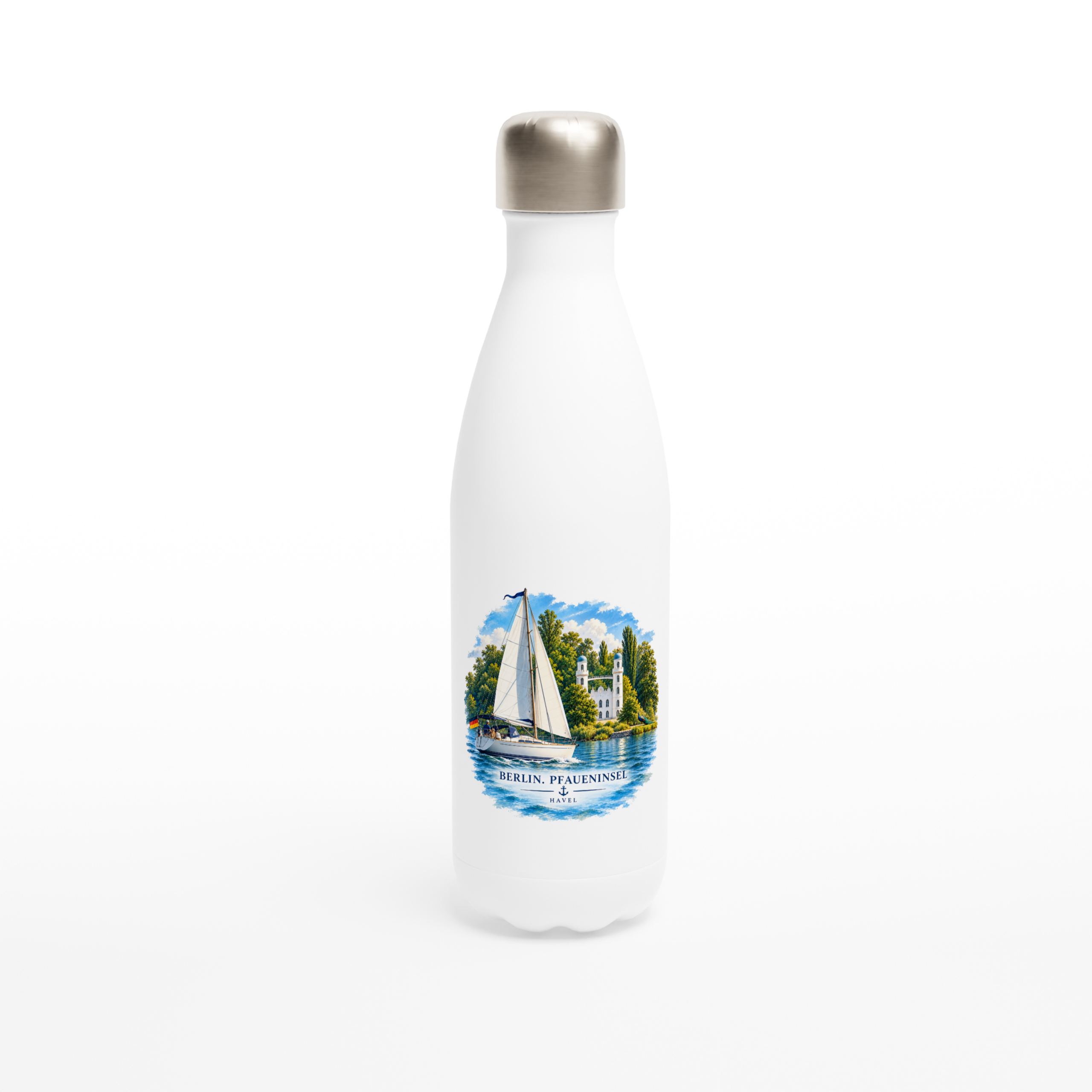 Pfaueninsel_Flasche_front Maritime Isolierflasche "Berlin. Pfaueninsel - Havel" – Bild 1