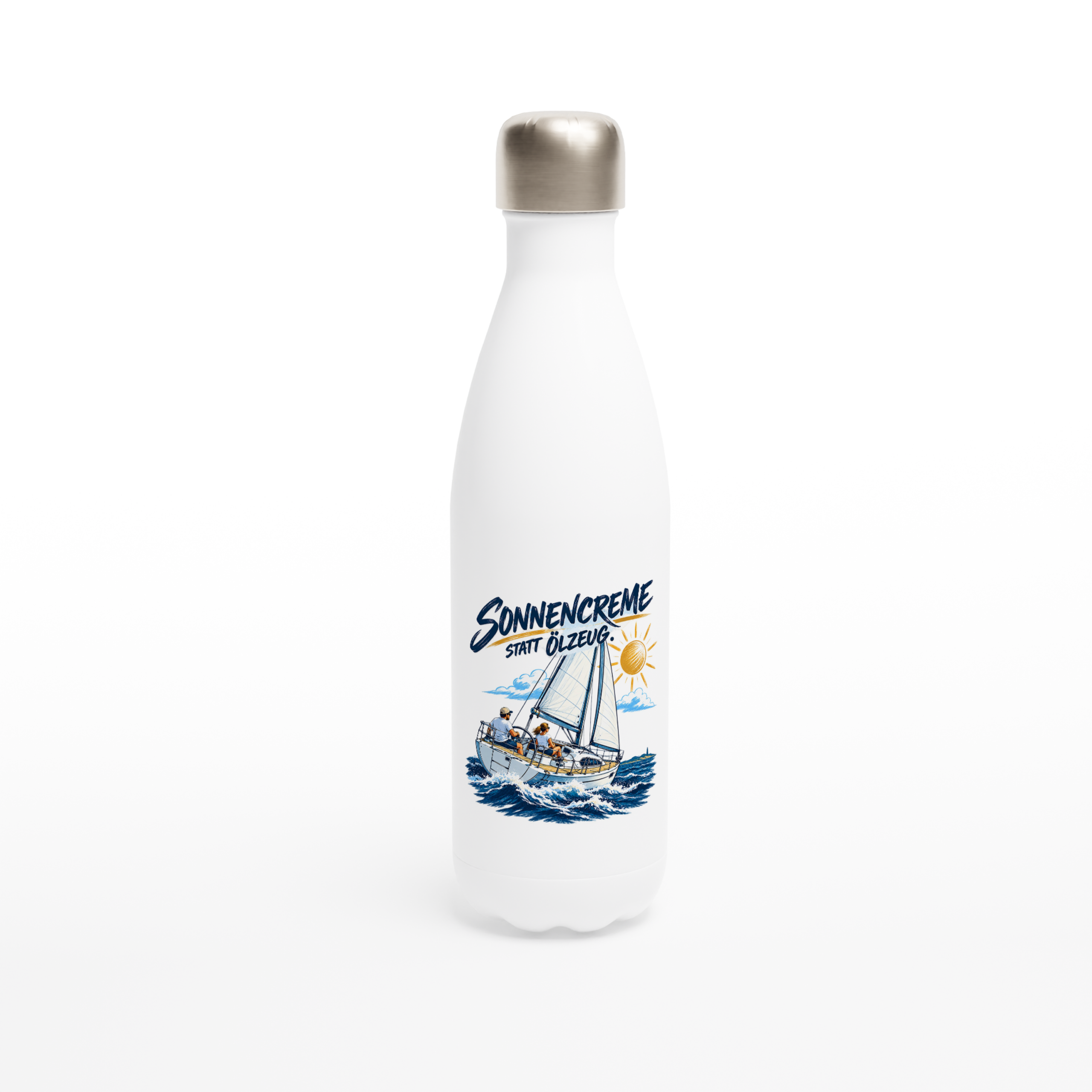 Sonnencreme_Flasche_front Maritime Isolierflasche "Sonnencreme satt Ölzeug" – Bild 1