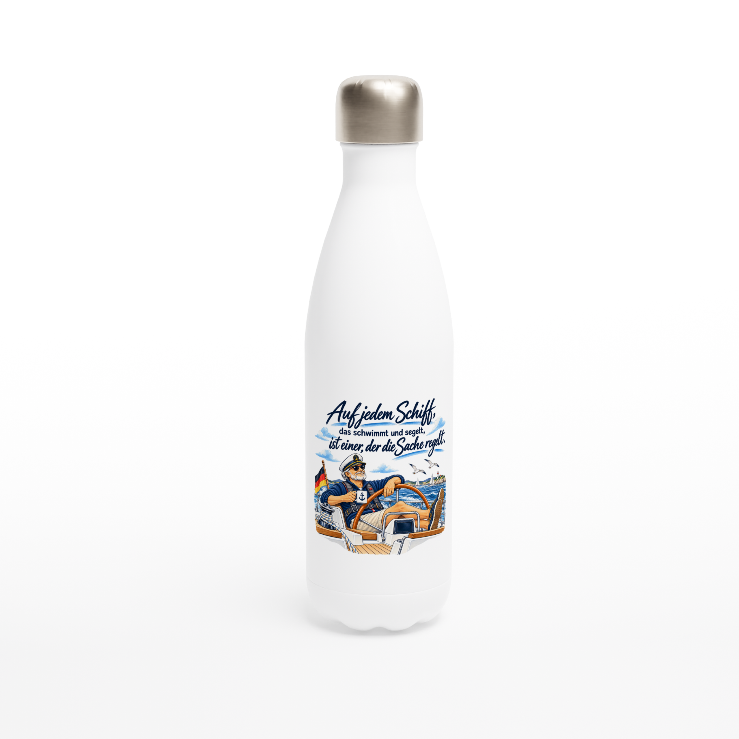Auf jedem Schiff_Flasche_front Maritime Isolierflasche "Auf jedem Schiff, das schwimmt und segelt …" – Bild 1